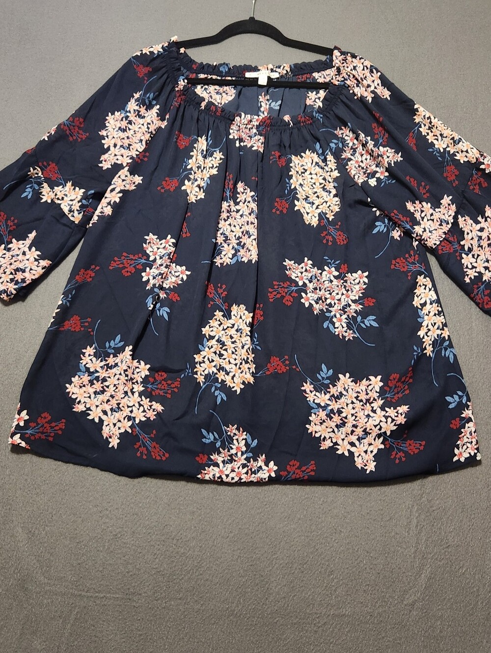 Violet & Claire Top Womens Size 2X Blue Floral Flare Sleeve Boho Plus Size